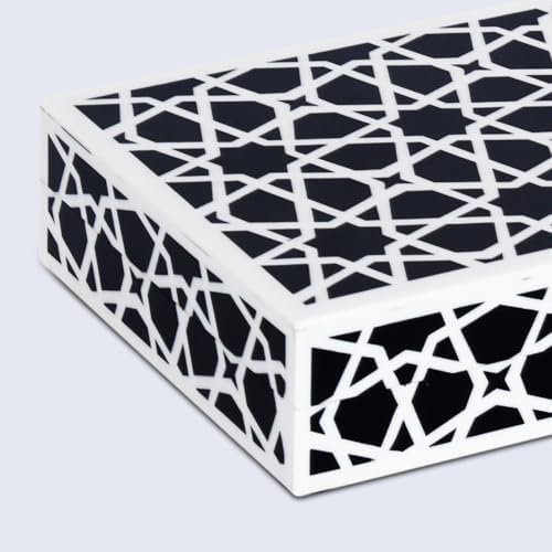 Handicrafts Home Large Decorative Storage Box with Lid, Black and White Moroccan Zellij Coffee Table Storage Box, Remote Control Holder, Keepsake Box for Living Room & Shelf Decor, Zellij 12 x 6 x 2 - Image 5
