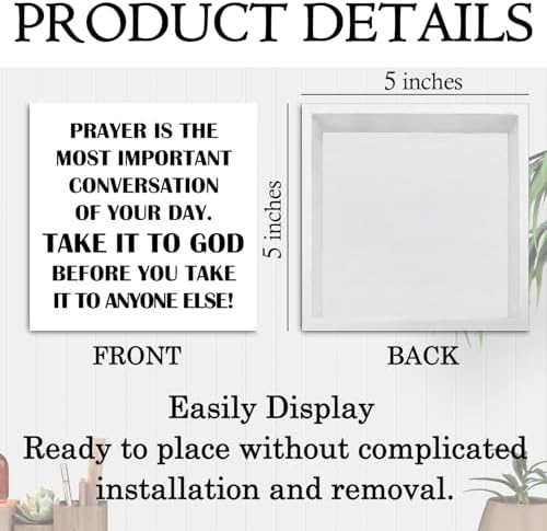 Christian Prayer Wooden Box Sign, Christian Desk Decor, Prayer Is the Most Important Conversation Religious Wood Signs for Church Home Office Desk Table Shelf Decor, 5x5 Inch - Image 6