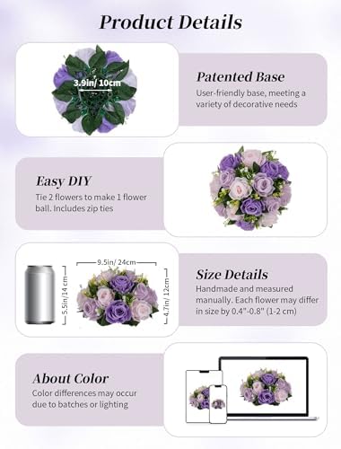BLOSMON Purple Pink Fake Flowers: 2 Pcs Artificial Flower Balls Centerpiece - Image 5