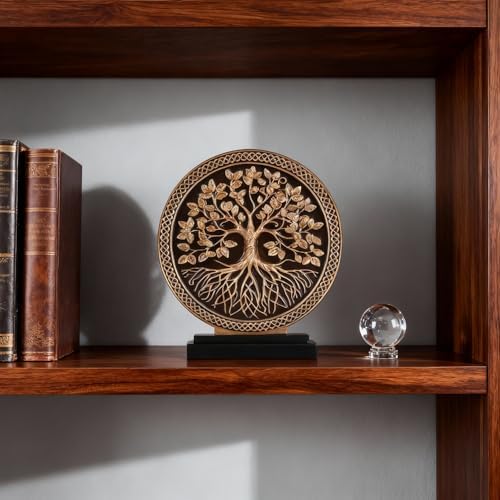 Abstract Circular Tree of Life Decorative Sculpture, Black and Gold Home Decor, Modern Art Home Accent Suitable for Office Shelves, Coffee Tables, and Above Cabinet Decorative Statue. - Image 7