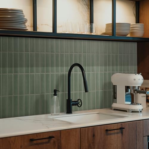 Smart Tiles Peel and Stick backsplash, Stacked Olive Green, 11.43"x9" - Image 2