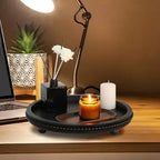 Wooden Round Black Beaded Decorative Tray for Coffee Table - Image 7