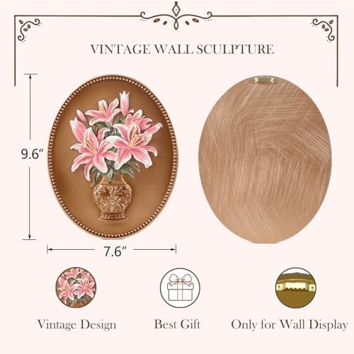SIKOO Vintage Wall Sculptures Bronze Gold Lily Wall Art Hand Painted Ornate Wall Hanging Decoration Antique Pediment Wall Statue Ornament Decor Gallery for Kitchen Bedroom Living Room - Image 5