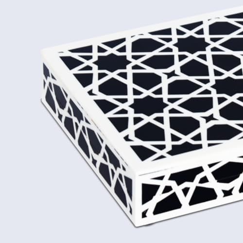 Handicrafts Home Decorative Storage Box with Lid, Black and White Moroccan Zellij Decorative Remote Control Box, Slim Coffee Table Storage Box for Shelf, Desk & Living Room Decor, Zellij 8 x 6 x 1.5 - Image 5