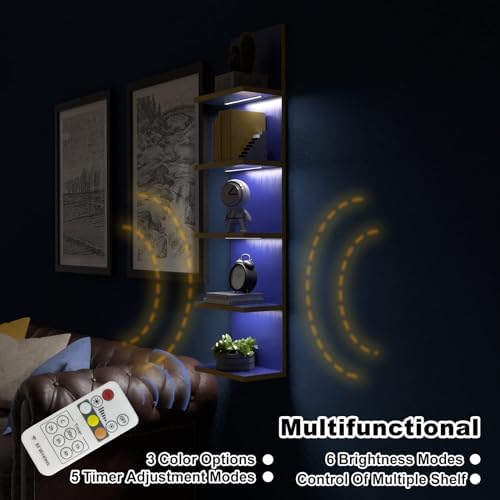 Homaterial 5 Tier Wall Shelf Unit with Light, Blue - Image 4