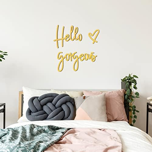 Blulu Hello Gorgeous Sign Wall Decor Wooden Words Minimalist Art, Gold - Image 4