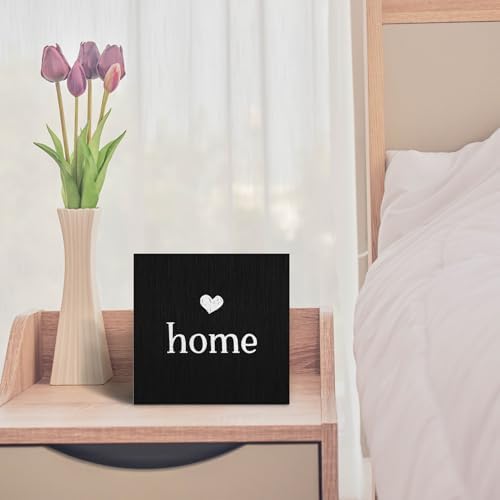Home Sign, Home Signs for House Decor, Welcome Sign, Rustic Farmhouse Desk Decor Wood Block Box Plaque for Living Room Wall Shelf, Housewarming Gifts (Black) - Image 5