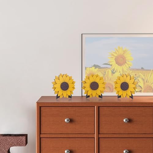 AWISBI 3Pcs Sunflower Decor For Tables, Home Kitchen Standing Wooden Sign - Image 3