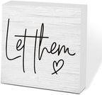 Let Them Wooden Sign, Desk Decorations For Women Office, 5x5 Inch Farmhouse Funny Office Decor Wood Box Sign, Desk Shelf Cubicle Accessories, Appreciation Gifts for Coworkers Boss, 04 by scodilo