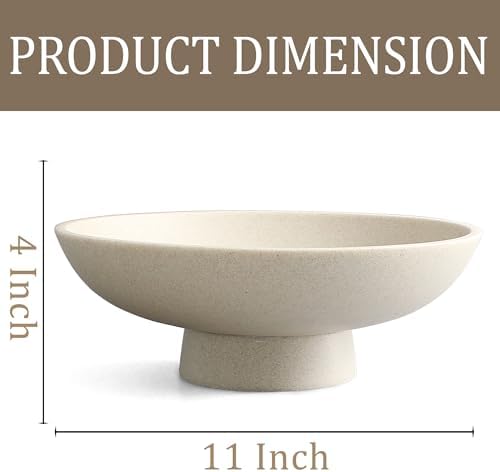 LIN CHUAN Modern Resin Pedestal Bowl – Large Fruit Bowl for Kitchen Counter, Catch All Bowl for Entryway Table, Stylish Key Bowl & Dining Centerpiece, Beige - Image 6