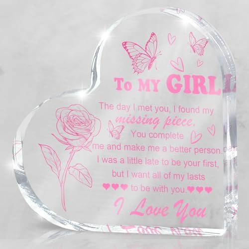 Love Heart Shaped Acrylic for Women, Pink Romantic "For My Girl" Decorative Gift, Anniversary Valentine's Day Gift, Couple Desk Decoration, Valentines Day Office Desk Accessories Decoration 4x4 Inch by MUZRUYOU