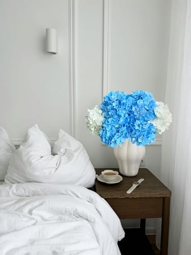 2Pcs White/ 4Pcs Blue 20" Hydrangea Artificial Flowers Silk Large Faux Floral Lifelike for Office Party DIY - Image 5