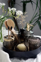 EMPO 6PCS Bathroom Clear Glass Accessories Set (Lotion Soap Dispenser, Soap Dish, Toothbrush Holder, Tumbler, Cotton Swab Jar) Contemporary Modern Decor Crystal Clear Vintage Gift (6pcs Gray) - Image 5