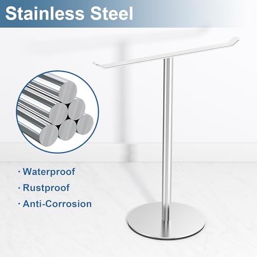 Silver T-Shaped Hand Towel Holder Stand for Countertops, Stainless Steel - Image 3