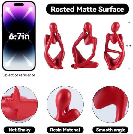 BrownLove 3pcs Red Human Body Abstract Art Decoration, Modern Art Resin Statue Room Office Shelf Bookcase Decoration - Image 5