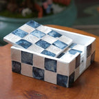 CHI AN HOME 4" Capiz Checkered Square Coasters Set 6 with Holder, Navy Blue by ChiAnHome
