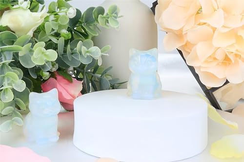 QINJIEJIE Opal Cat Figurines Healing Crystal Statue Healing Stone Cat Gifts - Image 6