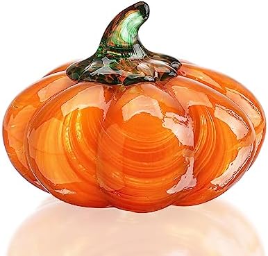 Blown Glass Pumpkin Figurine Orange Crystal Harvest Fall Thanksgiving Decor by HDHYALINEDORA