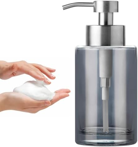 Enra Silver Glass Soap Dispenser, Foaming Hand Bathroom Soap Dispenser by Enra