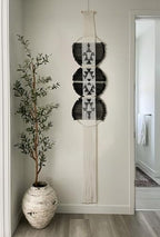 Macrame Wall Hanging Black White Modern Wall Art Geometric 11.8"W*64"L - Image 3