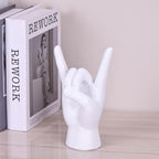 QIANLING 7.7" White Resin Rock On Hand Gesture Statue - Rock Culture Music Lovers' Decorative Tabletop Sculpture for Bookshelf, Desk & Mantel Decor in Home or Office, Modern Symbolic Figurine - Image 5