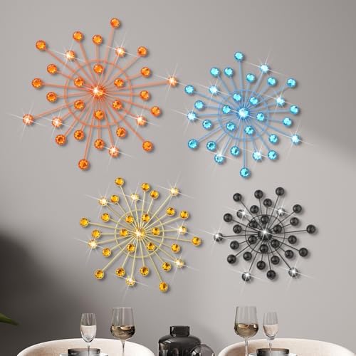 Blulu 4 Pcs Starburst Wall Decor, Mid Century Wall Art, Bling Metal Decor by Blulu