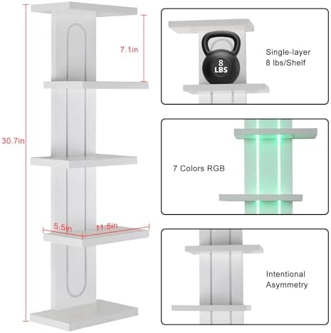 Homaterial 5 Tiers Floating Shelves with Built-in Lights, White - Image 3