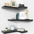Floating Corner Shelves Wall Mounted with Invisible Brackets Set of 3 by NATURESSOURCE