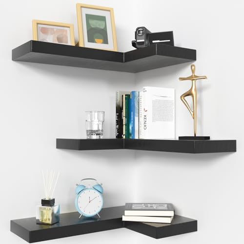 Floating Corner Shelves Wall Mounted with Invisible Brackets Set of 3 by NATURESSOURCE
