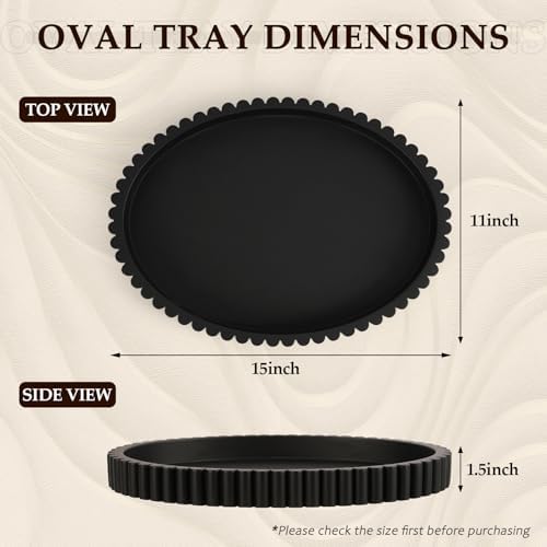Oval Tray for Coffee Table Decor, 15" Concrete Coffee Table Tray, Black - Image 3