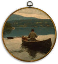 CUANFDDSF Vintage Fisherman Fishing Round Wall Art, Antique Fishing Framed Hanging Wall Decor, Rustic Farmhouse Fisherman Landscape Canvas Prints Decorations for Home Bedroom Living Room, 10x10 Inch by CUANFDDSF