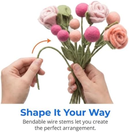 Glaciart One Felt Flowers Artificial Bouquet - 12 pcs|Reusable, Washable and Essential Oil Ready Multi Color Artificial Flowers w/Bendable Wire Stem |Great as Gift and Home or Event Decorations - Image 3
