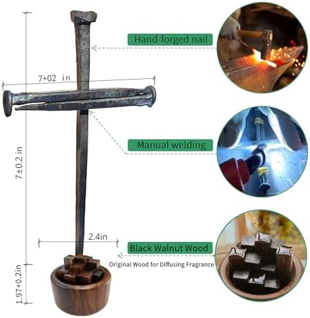 LeMeeOly Jesus Christ Crucifixion Nail Metal Cross Wooden Base, Baptism & Religious Gifts for Men Women,Christian Home Decor (Aroma Diffuser Wood) - Image 4