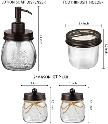 Amolliar Glass Mason Jar Bathroom Accessories Set 4 Pcs (Bronze) - Image 2