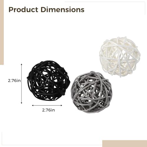 9 Pcs Rattan Decorative Balls, 3 Colors (Black, White, Gray), Handcrafted Woven Yarn Balls for Home Decor, Weddings, Parties, and Special Occasions - Image 4