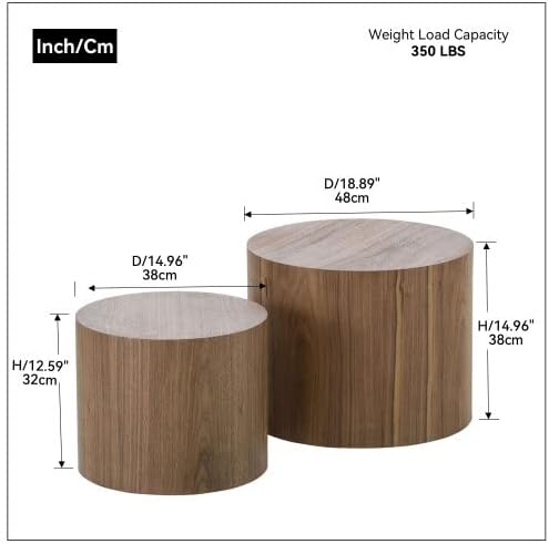 Small Coffee Table Nesting End Table Set of 2, Round Coffee Table Wood Side - Image 2