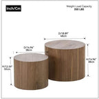 Small Coffee Table Nesting End Table Set of 2, Round Coffee Table Wood Side - Image 2