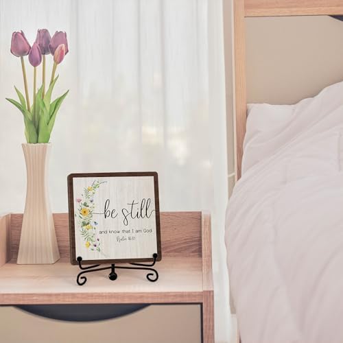Inspirational Christian Desk Decor, Be Still And Know That I Am God Rutsic Sign, Desk Decorations For Office Home Living Room Bathroom, Eucalyptus Shelf Decor, Wooden Plaque With Stand (04) - Image 4