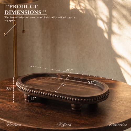 Oval Wooden Decorative Tray with Beaded Edge for Room Decor, Vintage Brown - Image 2