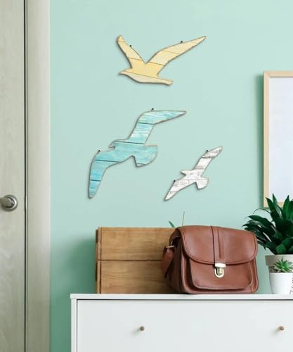 Putuo Decor 3pcs Seagull Wall Decor, Wooden Sea Bird Beach Wall Art, Ocean Home Decor Indoor Coastal Theme Wall Hanging for Bathroom Home Living Room Lake House - Image 6