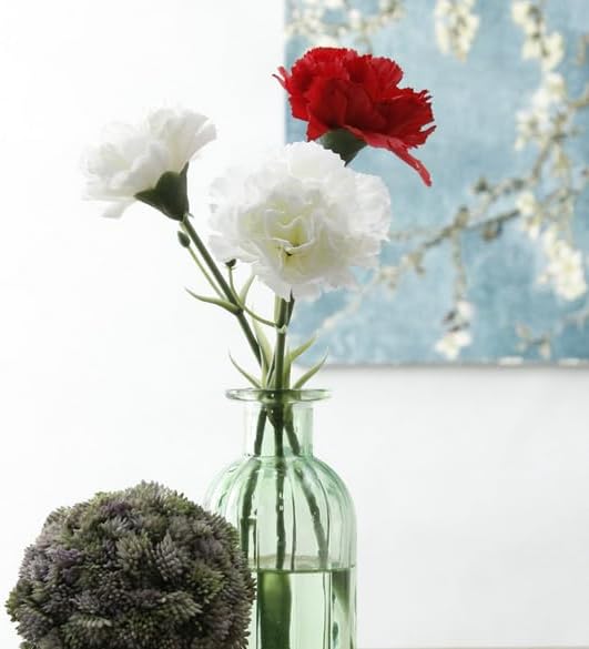 10 Stem White Fake Carnation Flowers Stem,Realistic Silk Petals Bouquet - Image 2