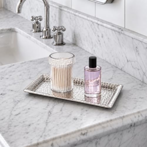 Monarch Abode Decorative Tray – 12-Inch Hand Hammered Nickel Finish Metal Bathroom Tray Countertop, Vanity Trays Organizer, Perfume Plate for Dresser, Kitchen Countertop Small Fruit Platter - Image 6