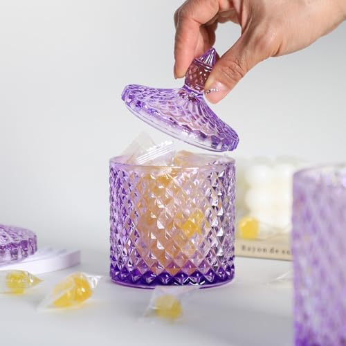 Sizikato Diamond Faceted Glass Candy Jar with Lid, 10oz Purple Decorative Jar, Nut Jar, Dried Fruit Storage Jar. - Image 3