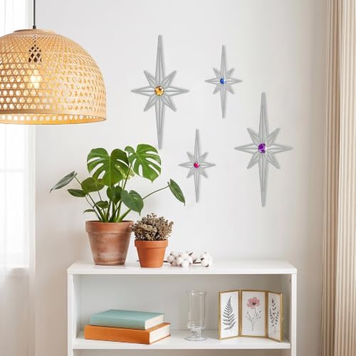 sxnzequnze 4 Pcs Star Wall Art for Home Decor Living Room Bedroom Office Metal 3D,Bling,with Hanging Hook Starburst Midcentury Sculpture Retro Gallery Accent Celestial -Silver 16.5in/9.4in - Image 6