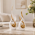 2 PCS White Gold Ceramic Statues For Home Decor Accents, Modern Abstract Art Sculptures, Elegant Tabletop Decorative Objects For Dining Room, Entryway, Tv Stand, Mantel, Coffee Table Centerpieces - Image 4