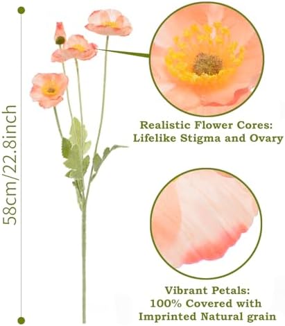 Artificial Poppies, Coralline Silk Poppies Artificial Flowers - 24x Blooming California Poppy Flower Artificial Plus 8X Buds for Home Decoration, COCO8 - Image 2