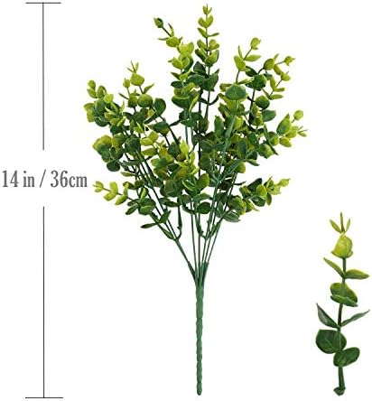 CATTREE Artificial Shrubs Bushes, Plastic Eucalyptus Leaves Fake Green Plants Wedding Indoor Outdoor Home Garden Verandah Kitchen Office Table Centerpieces Arrangements Christmas Decoration 6 pcs - Image 4