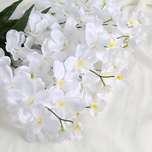 White Orchids Artificial Flowers 10 PCS Fake Orchid Silk Flowers 27" Faux Orchid Artificial Orchid for Wedding Dinning Home Restaurant Decoratiyon(White) - Image 2