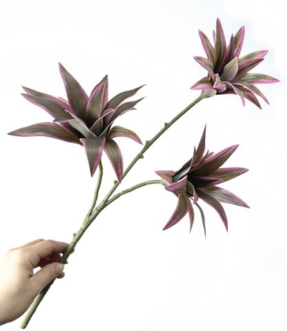 Artificial Plants, Fake Dracaena Plant Indoor Outdoor Bonsai Decor Faux Greenery 3D Leaves Stems for Home Garden Office Porch Patio Verandah Kitchen Office Vase Wedding Party Decorations Purple 2 Pack - Image 3
