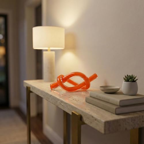 LCCCK Orange Abstract Glass Knot Sculpture, Hand Blown Glass Decor for Coffee Table TV Cabinet, Shelf or Mantel Accent, Modern Knot Art for Coastal Living Room Tabletop Knick Knacks - Image 2